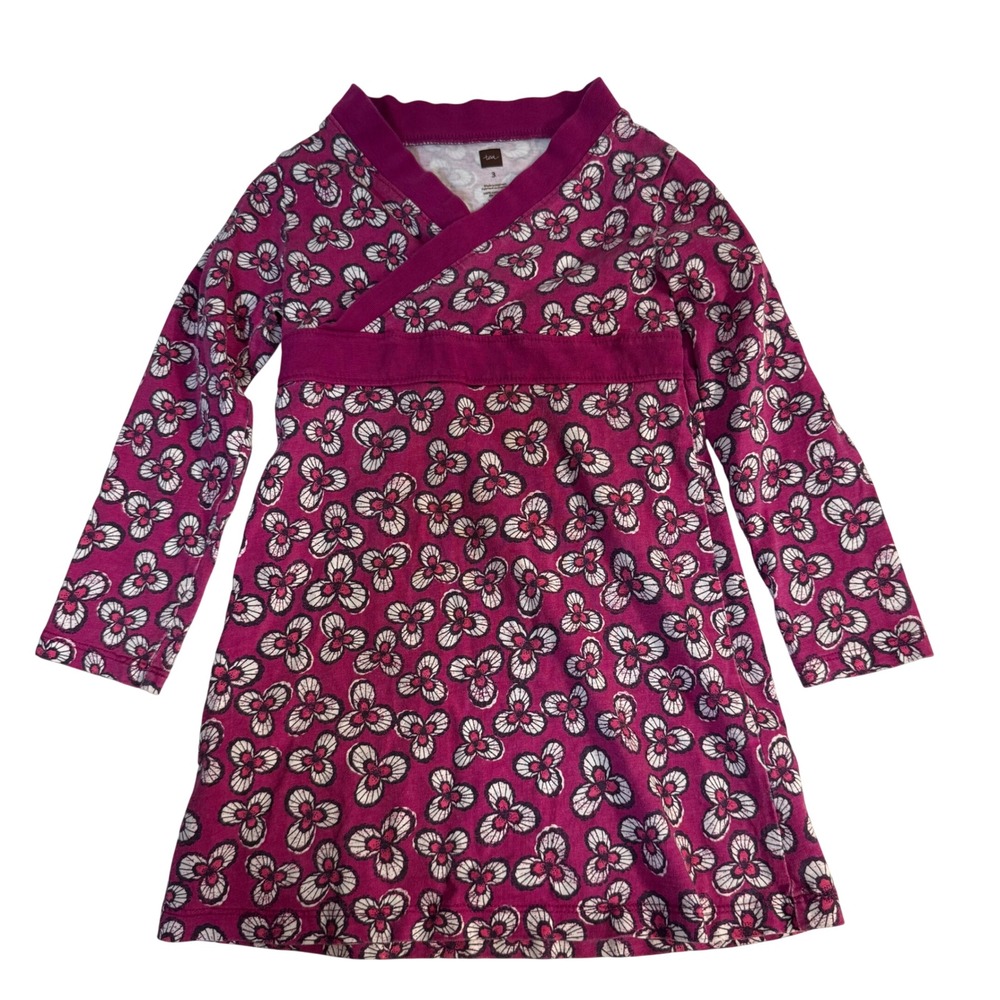 Tea Collection Pink Wrap Long Sleeve Dress floral cotton girls 3T